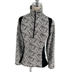 Kerrits Top Women's Size Small Black White Equestrian Geometric Half Zip Shirt